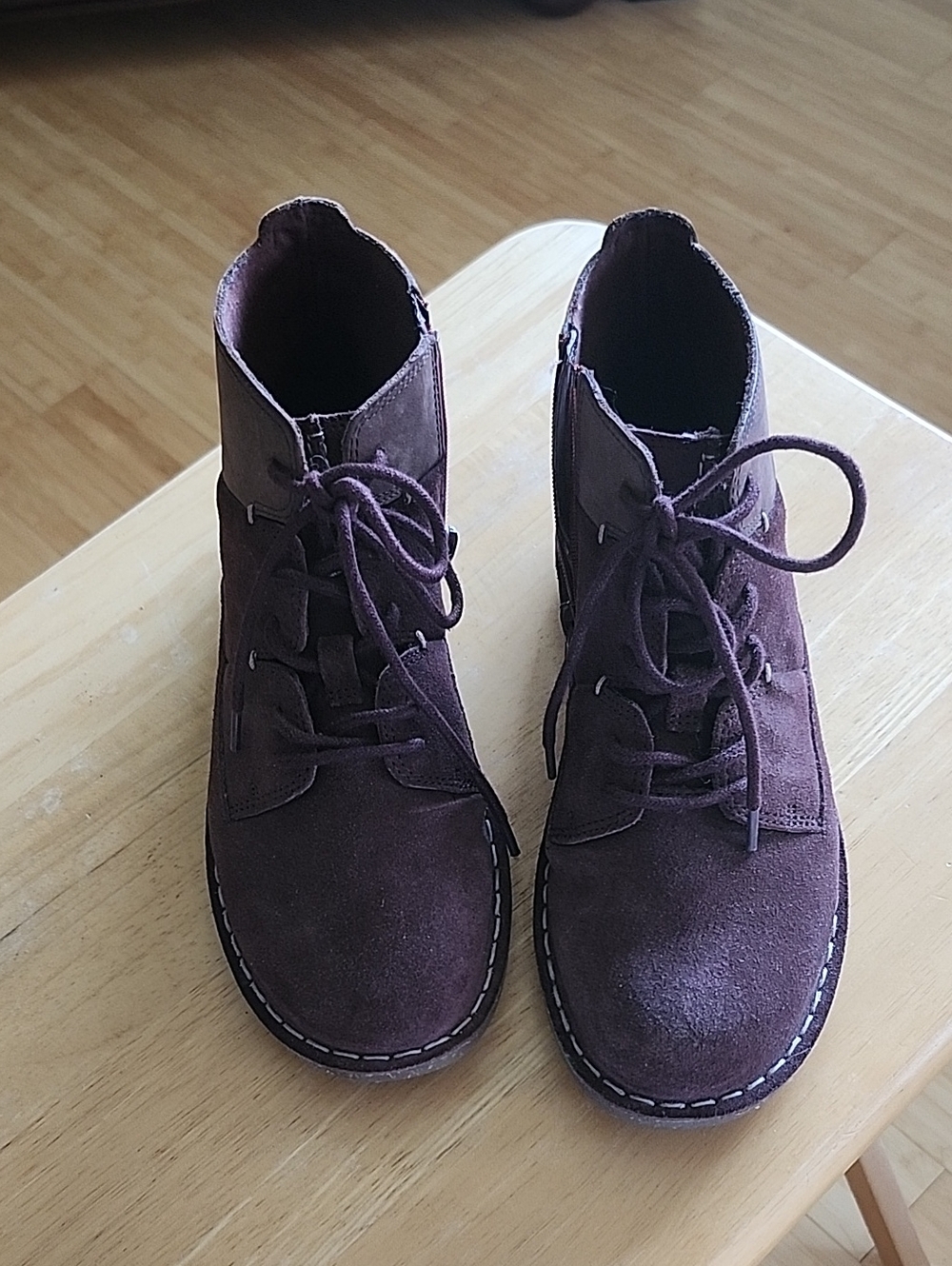 Clarks Women's Lace-Up Suede Ankle Boots in Plum